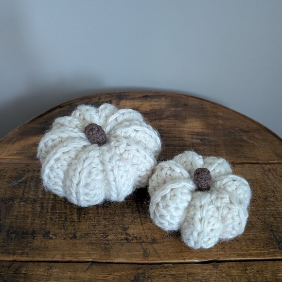 Crochet Fall Pumpkins set of 2 cream handmade pumpkins - Picture 12 of 12